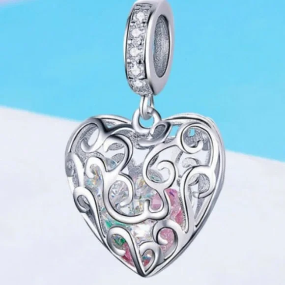 Solid 925 Sterling Silver Heart Charm - Picture 3 of 5